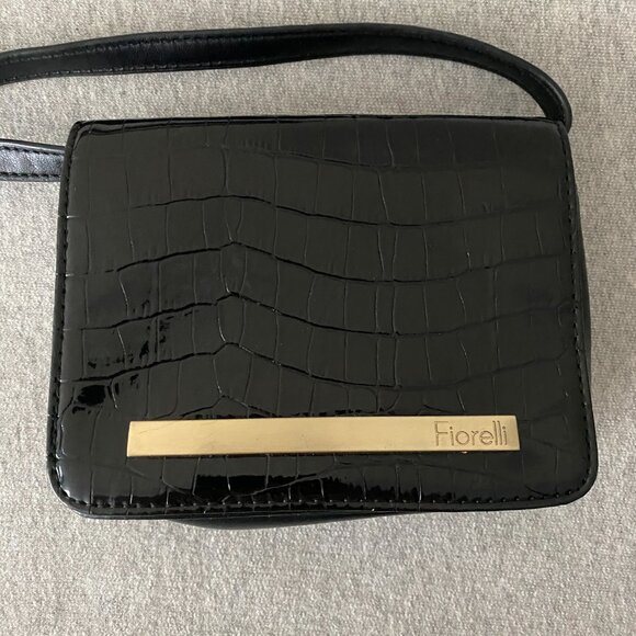 Fiorelli Faux Crocodile Leather Black Gold Detail Crossbody Bag - Picture 8 of 15